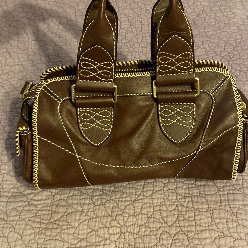 Lancel Paris Mocha Brown Whipstitch Leather Bag Satchel